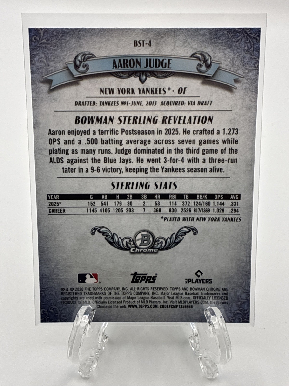 2026 Topps Bowman Chrome Sterling Aaron Judge Insert Mojo Parallel #BST-4