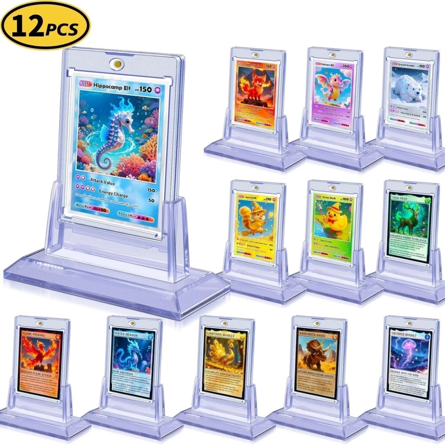 12-Magnetic Card Holders For Trading Card 35Pt Hard Baseball Protector W Stand