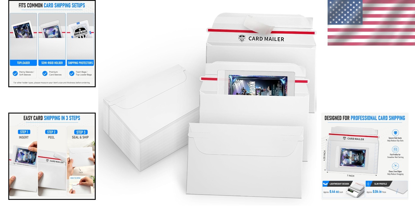 Professional Card Shipping Envelopes, 50-Pack, 7″ x 4.35″ for Toploaders