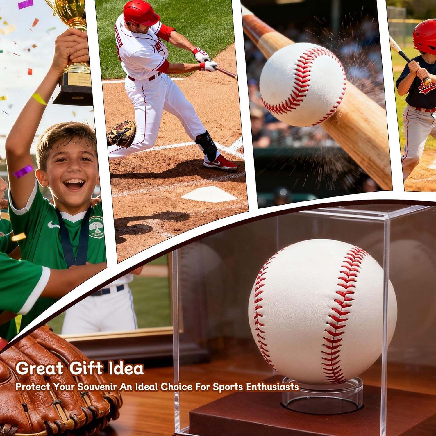 Baseball Display Case, Clear Baseball Holder with Wooden Base, Acrylic Baseball