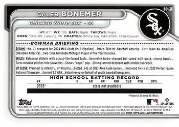 2024 Bowman Draft Paper Prospects #BD-31 Caleb Bonemer 1st Chicago White Sox