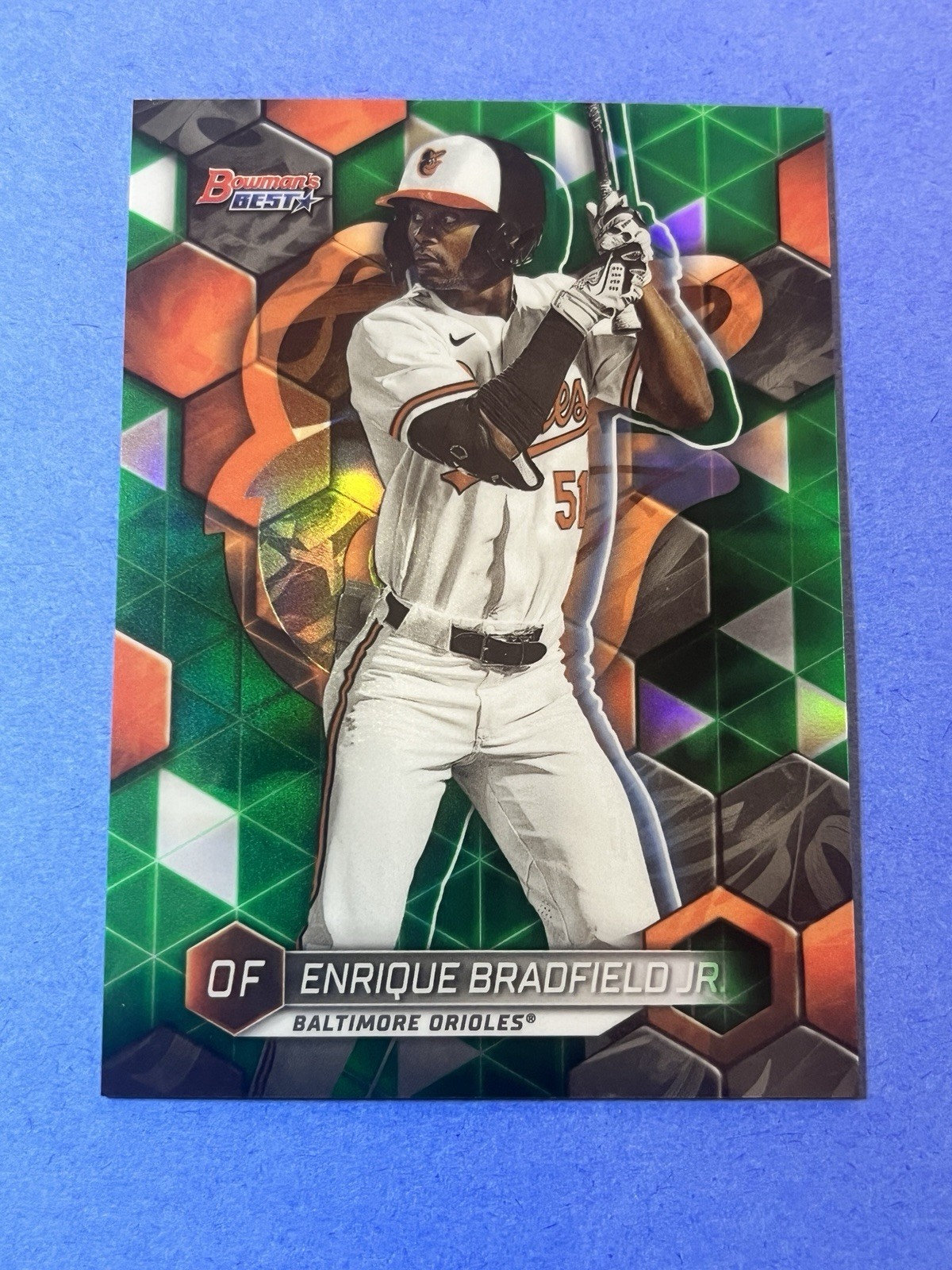 ENRIQUE BRADFIELD JR. 2023 Bowman’s Best Green Refractor 18/99 TP-15 Orioles