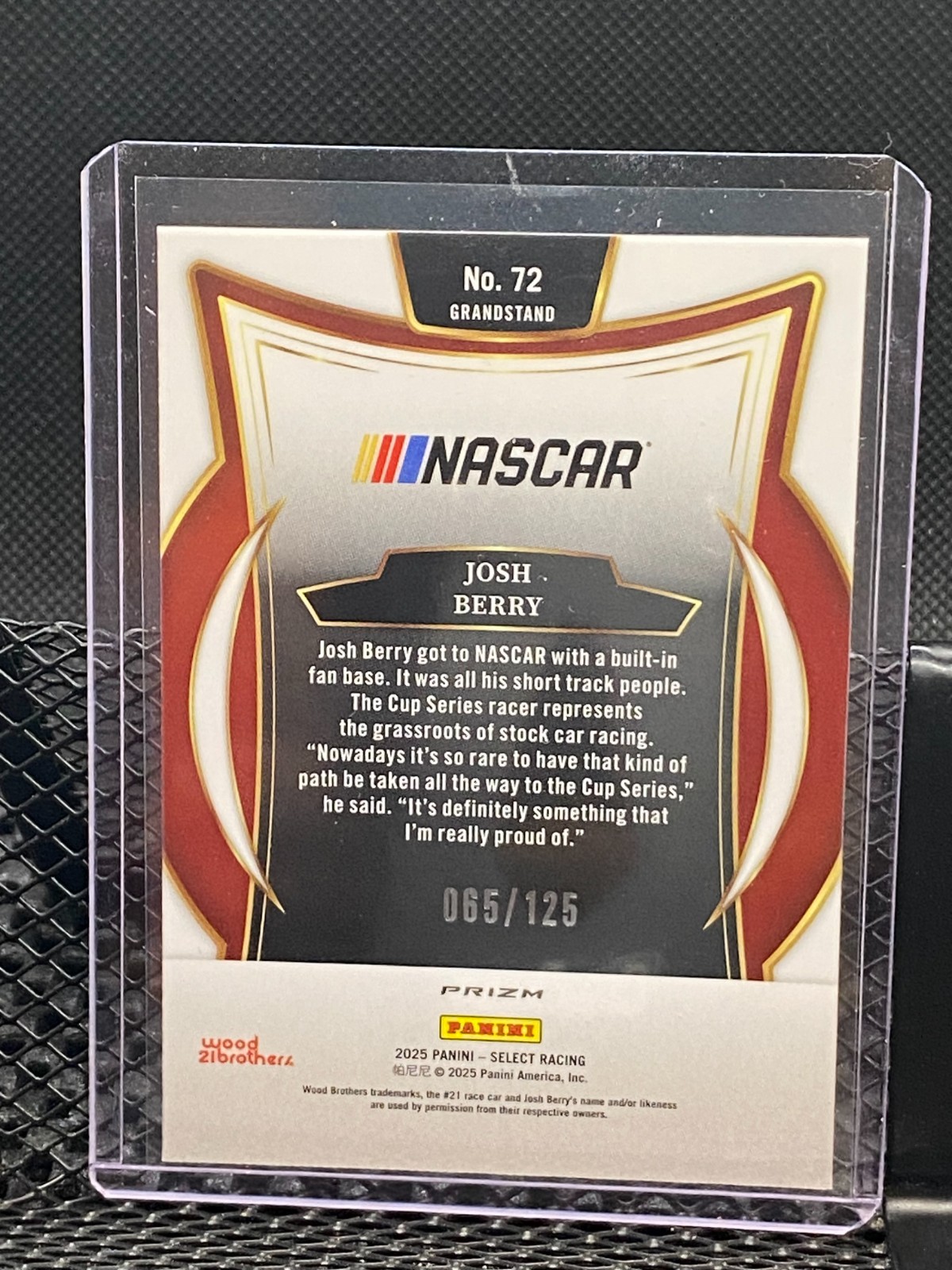 Josh Berry 2025 Select Racing Red Prizm #65/125 #72 Grandstand