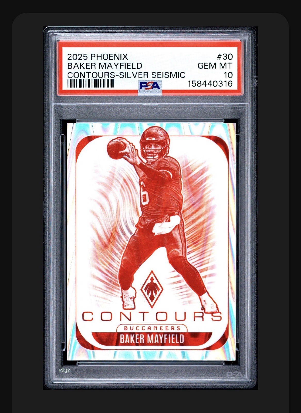 2025 Panini Phoenix Baker Mayfield Contours Seismic Prizm /99 PSA Gem Mint 10