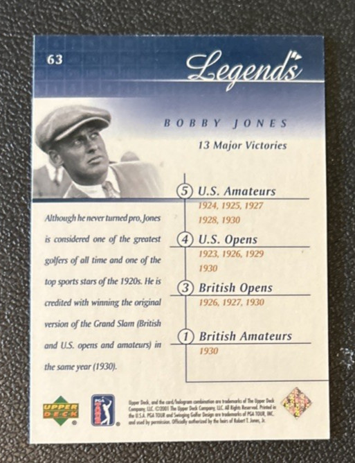 2001 Upper Deck #63 Bobby Jones Golf Legends