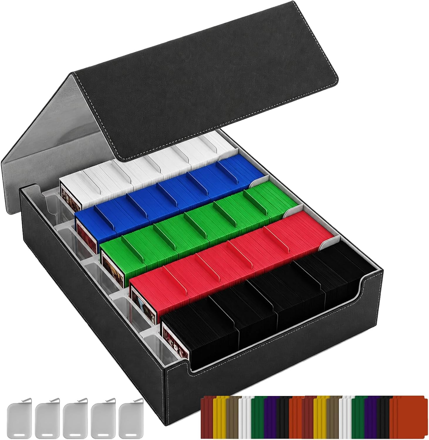 5-Row Trading Card Storage Box, Large Capacity TCG Card Organizer with 24 Colorf