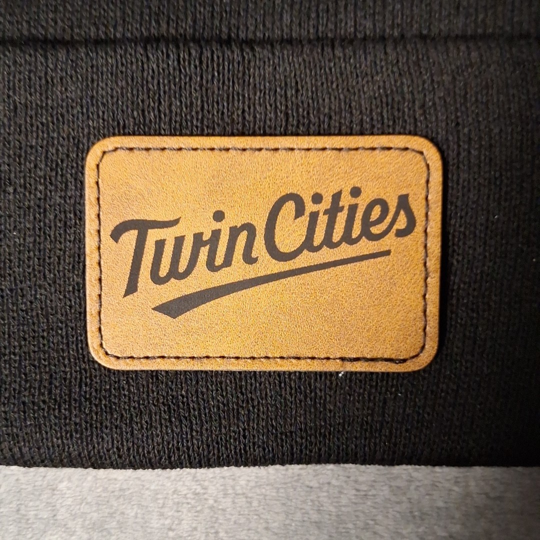 Minnesota Twins Leather Rectangle Patch Black Beanie Cap MLB