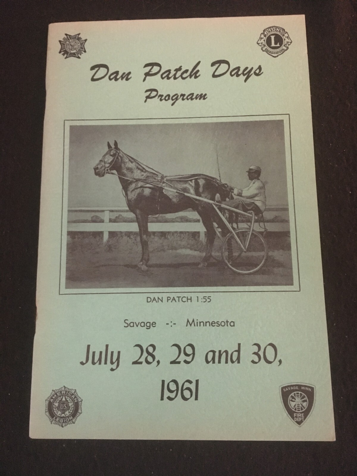 DAN PATCH DAYS PROGRAM July 28, 29, 30, 1961 Savage, Minnesota Horse Racing