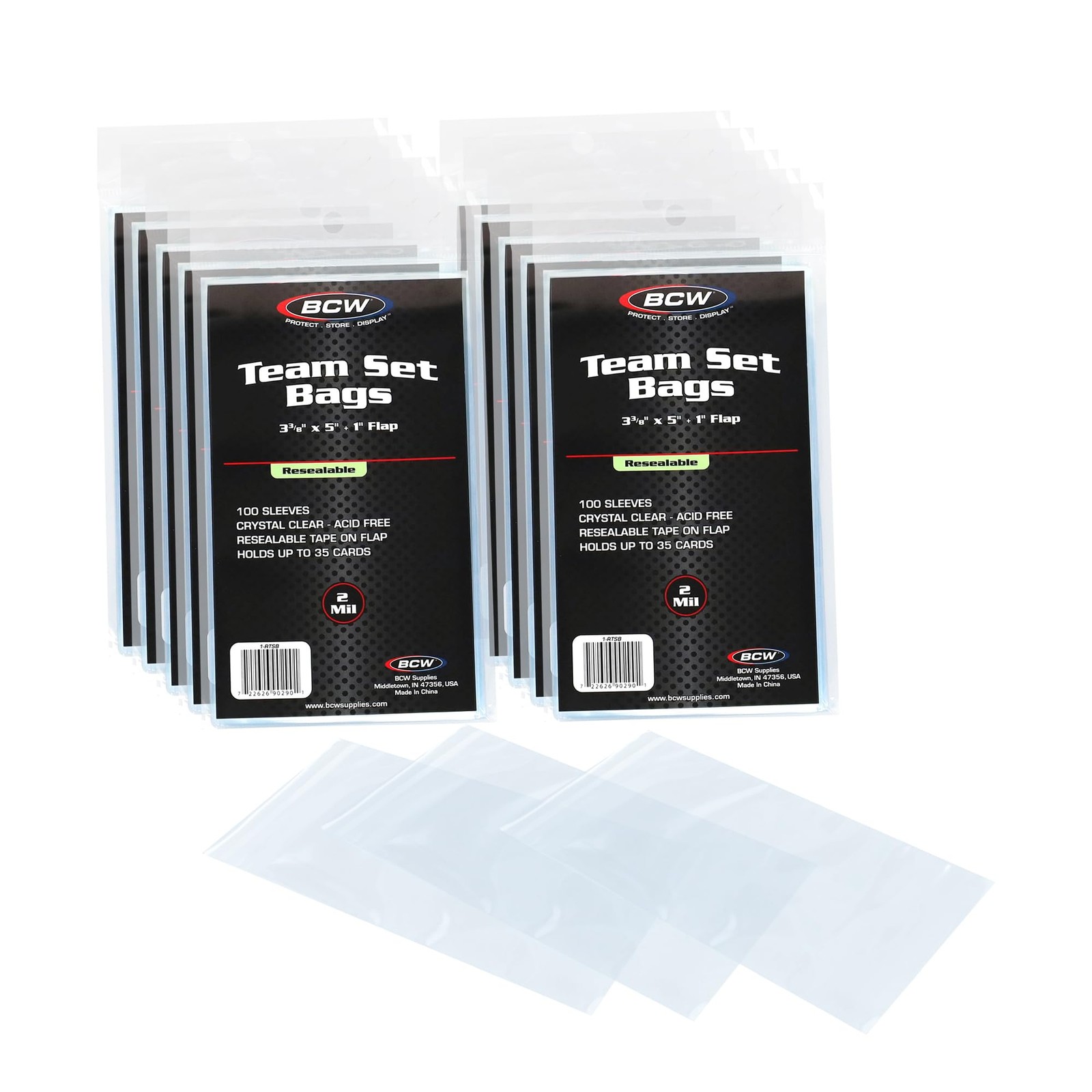 BCW Resealable Team Set Bags – 1000 Count | Holds 35 Loose Cards or 5 Clear