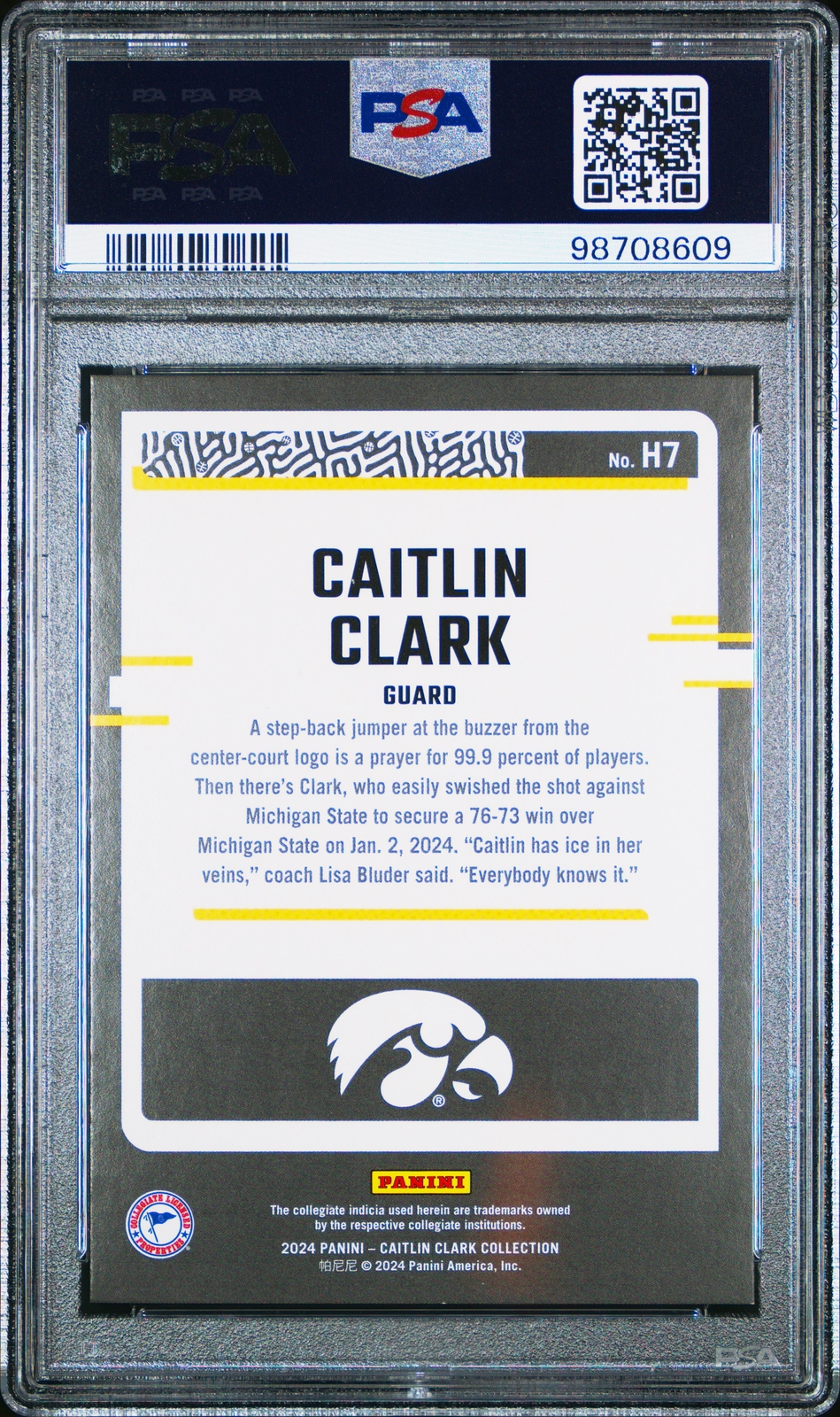 2024 PANINI CAITLIN CLARK COLL HIGHLIGHTS GOLD #H7 CAITLIN CLARK 60/99 PSA 9