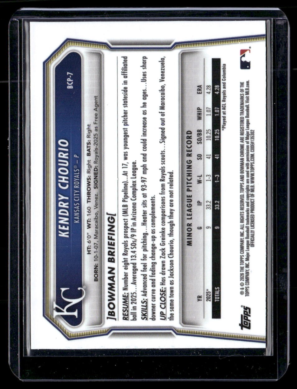 2026 Bowman Chrome #BCP-7 Kendry Chourio LeagueFractor SSP