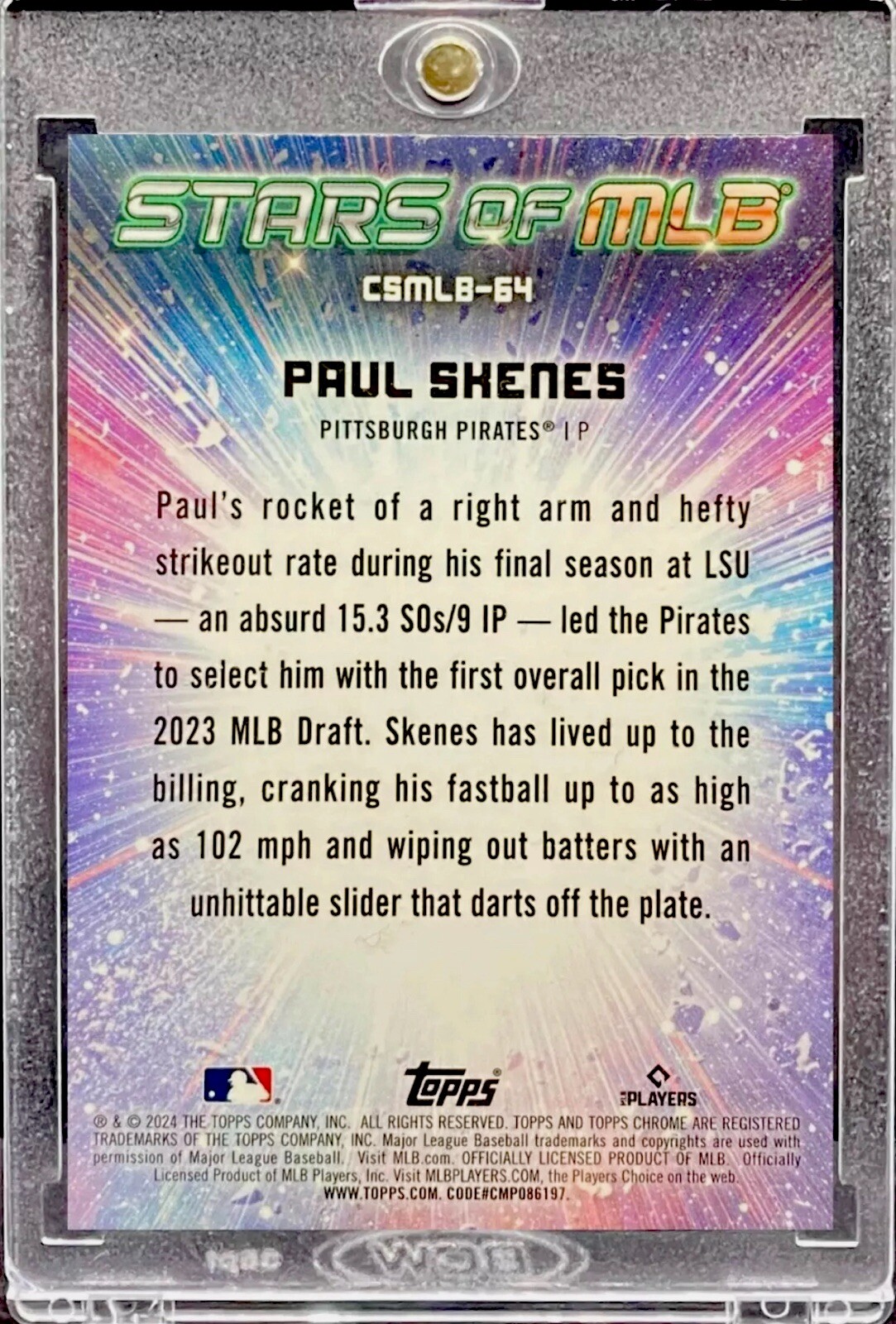 Paul Skenes RARE ROOKIE REFRACTOR TOPPS CHROME INVESTMENT CARD SSP PIRATES MINT