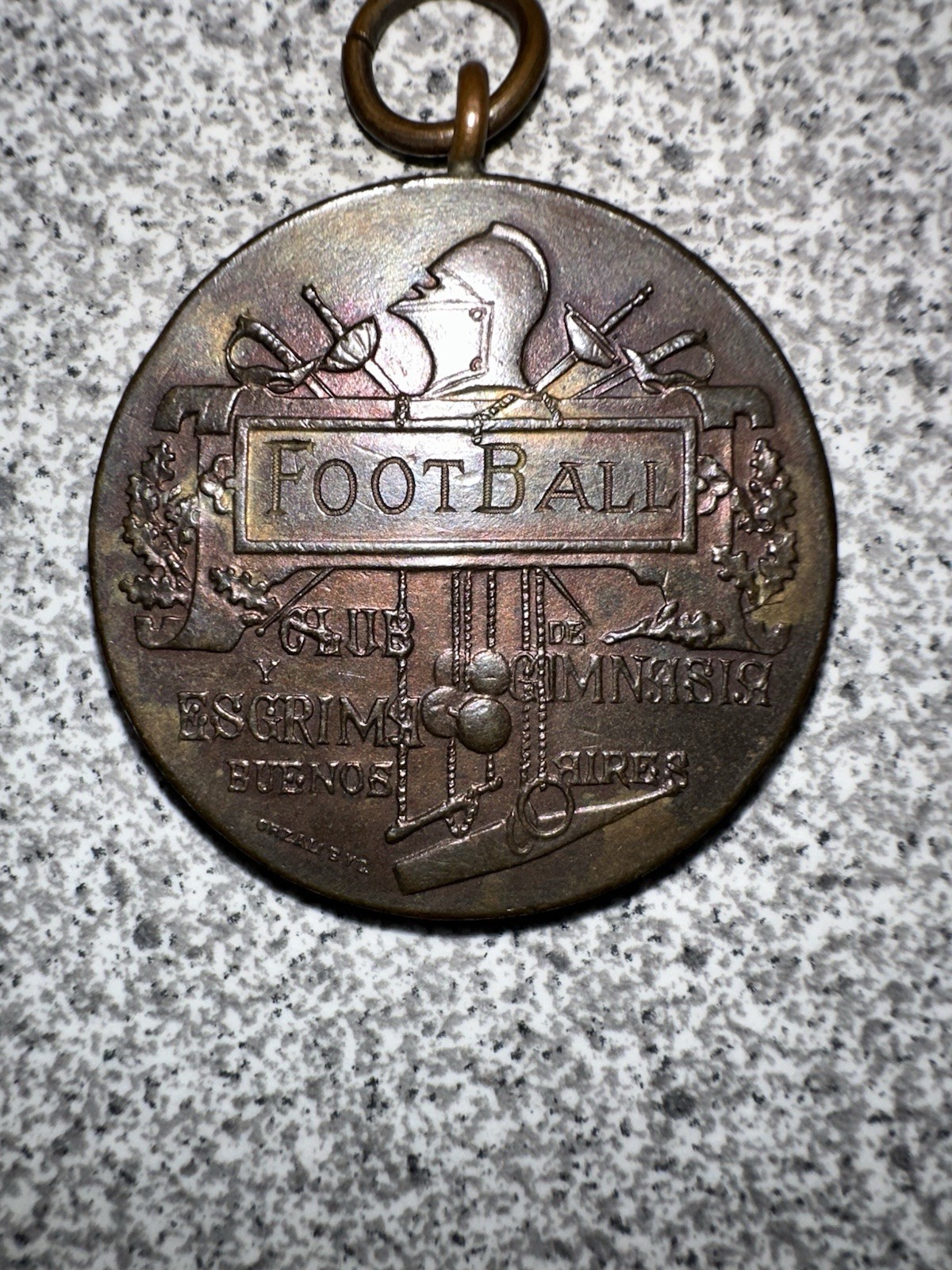 Antique Gimnasia Y Esgrima Football Medal Argentina Year Unknown Orzali y Cia