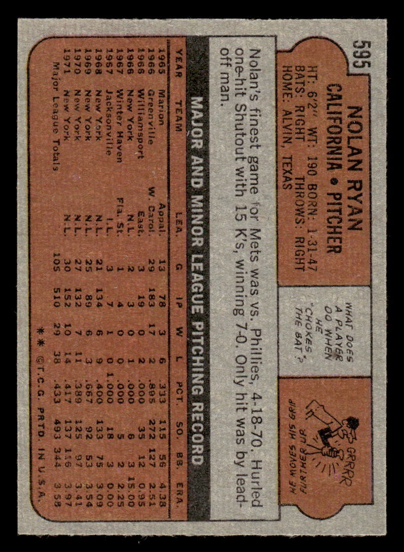 1972 Topps Baseball #595 Nolan Ryan EX/MT – NM *e1