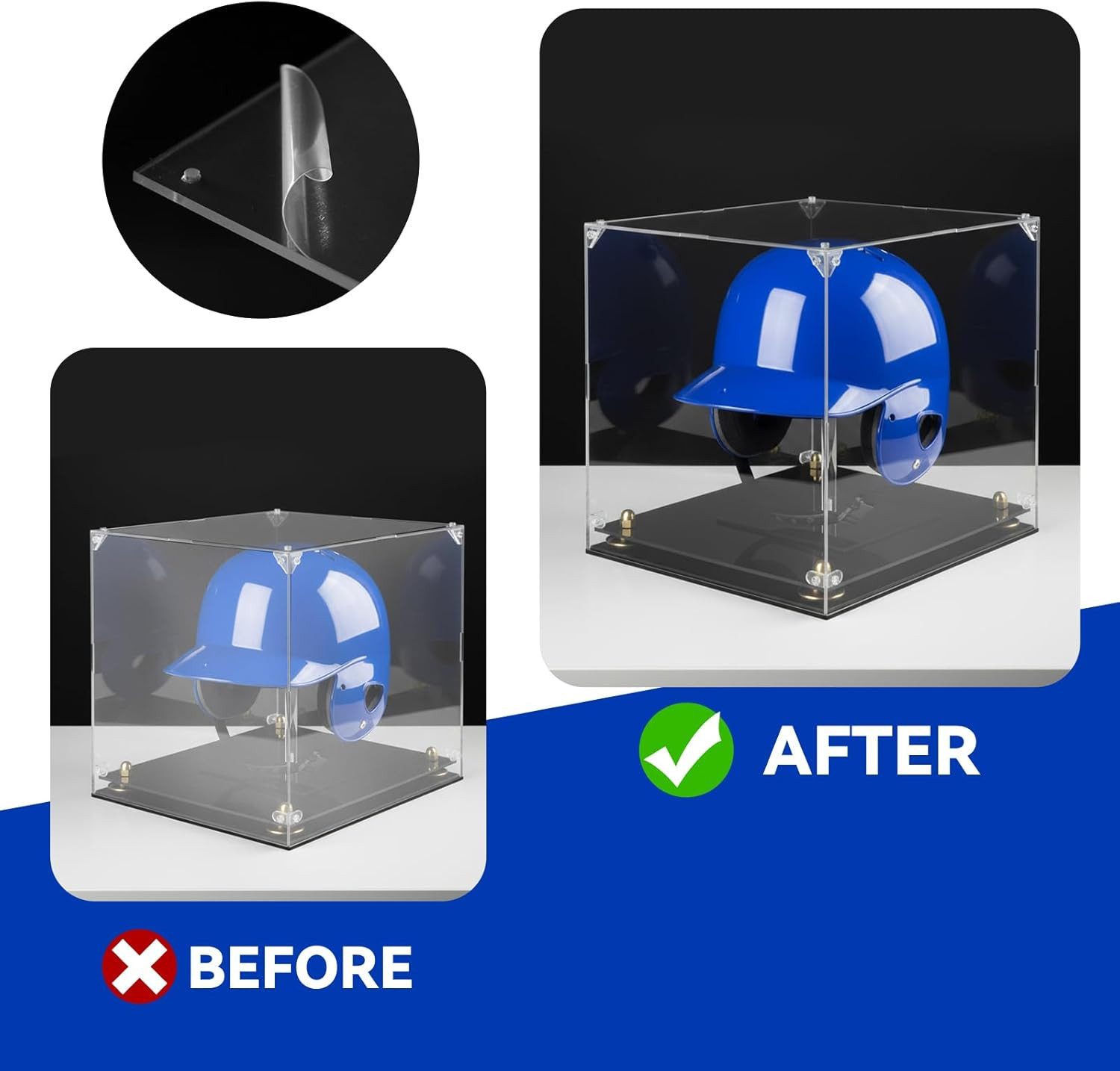 Acrylic Baseball Batting Helmet Display Case with UV Protection Stand