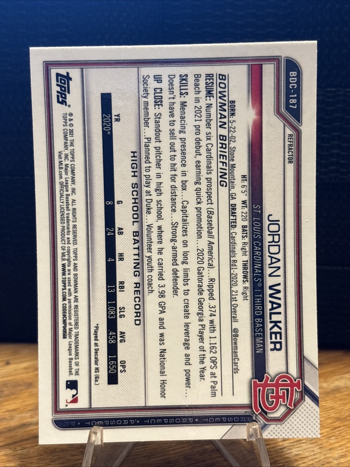 2021 Bowman Draft #BDC-187 Jordan Walker Chrome Refractor