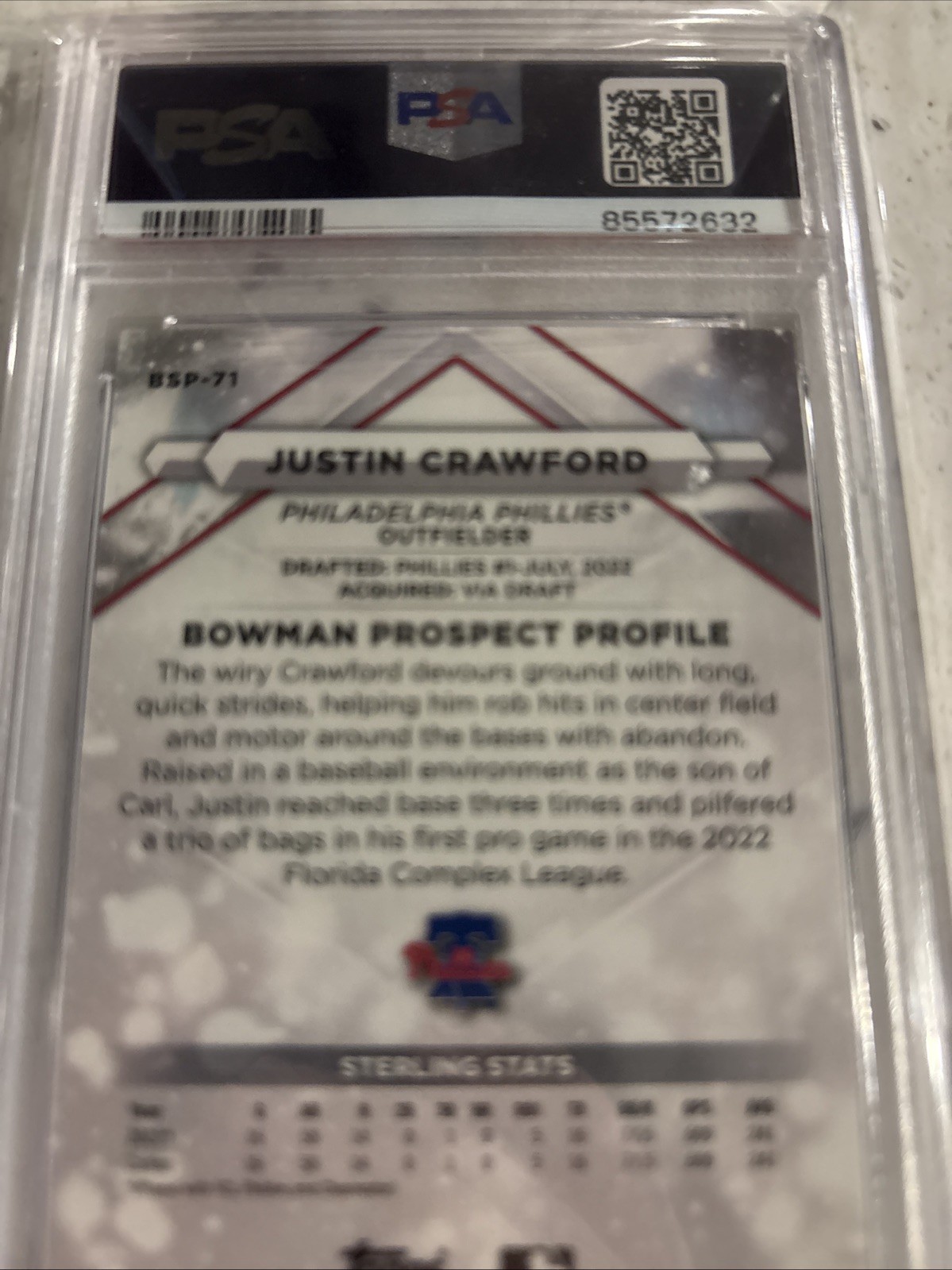 2023 Bowman Sterling – Prospects Justin Crawford #BSP-71 Black Lava Refractor…
