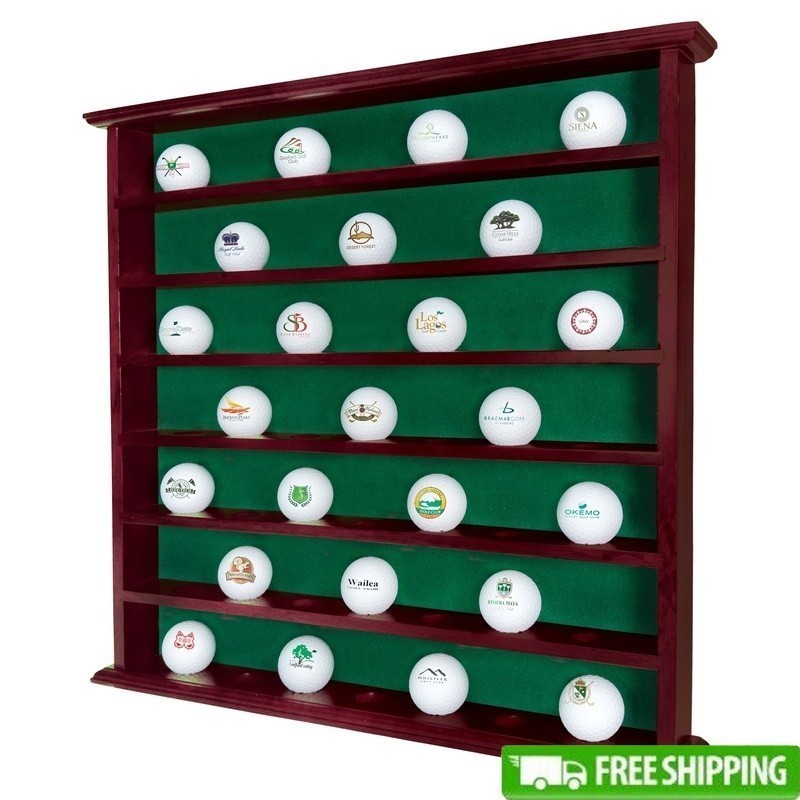 Golf Ball Display Rack Holds 49 Balls Wall Mount Tabletop W/ Brass Emblem New