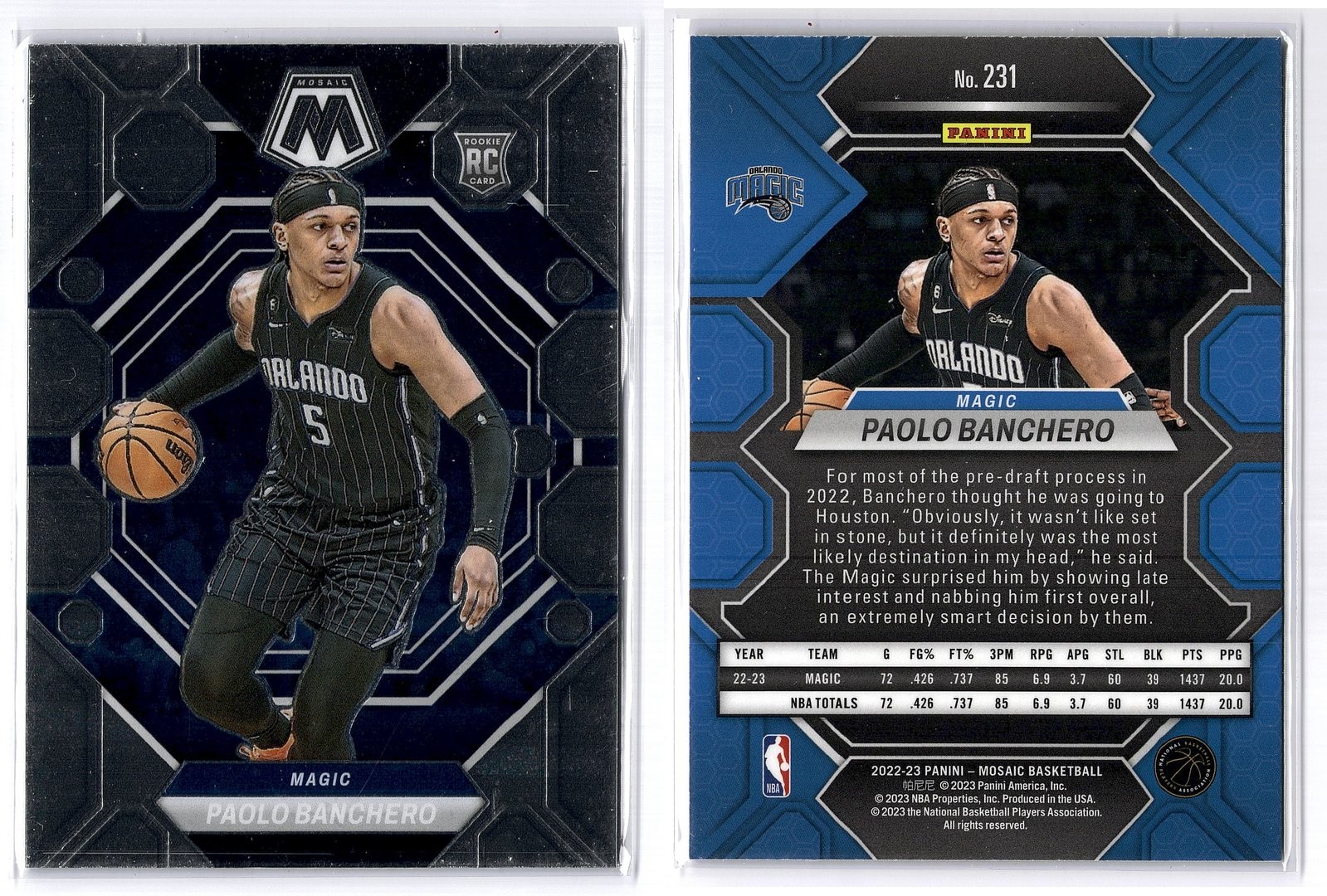 2022-23 Panini Mosaic Paolo Banchero #231 Rookie RC Orlando Magic