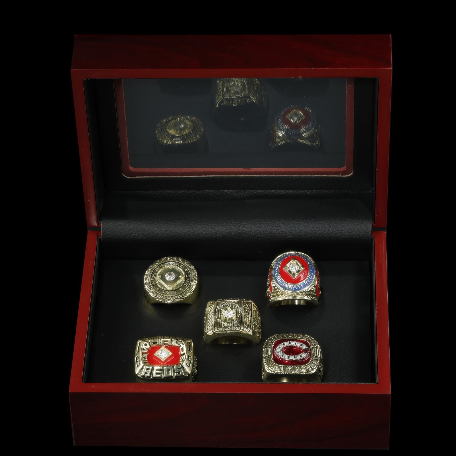5PCS Cincinnati Reds World Series Rings Set With Box 1919 1940 1975 1976 1990
