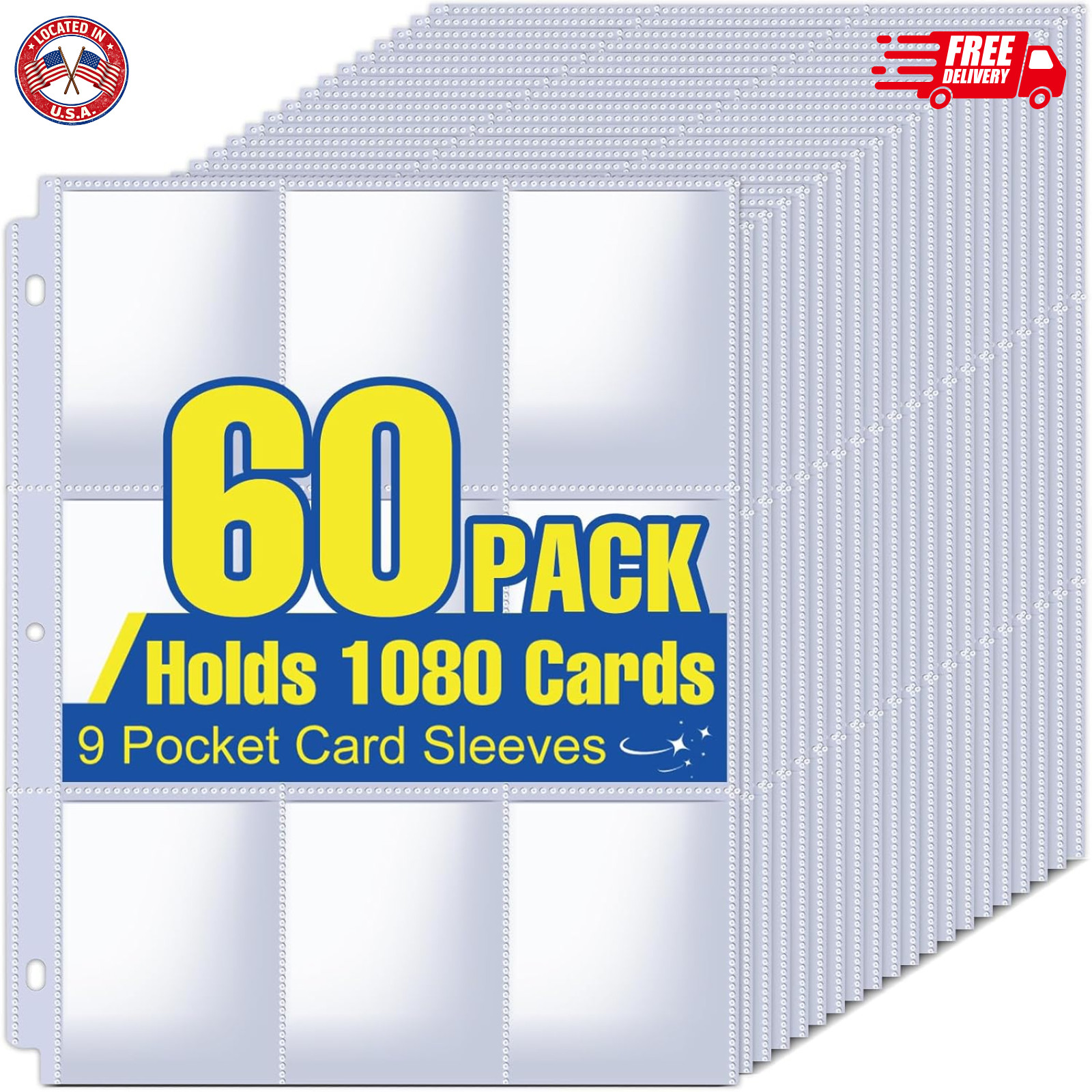 1080 Pockets Card Sleeves Binder Sheets, 9 Pocket Card Sleeves for 3 Ring Binder