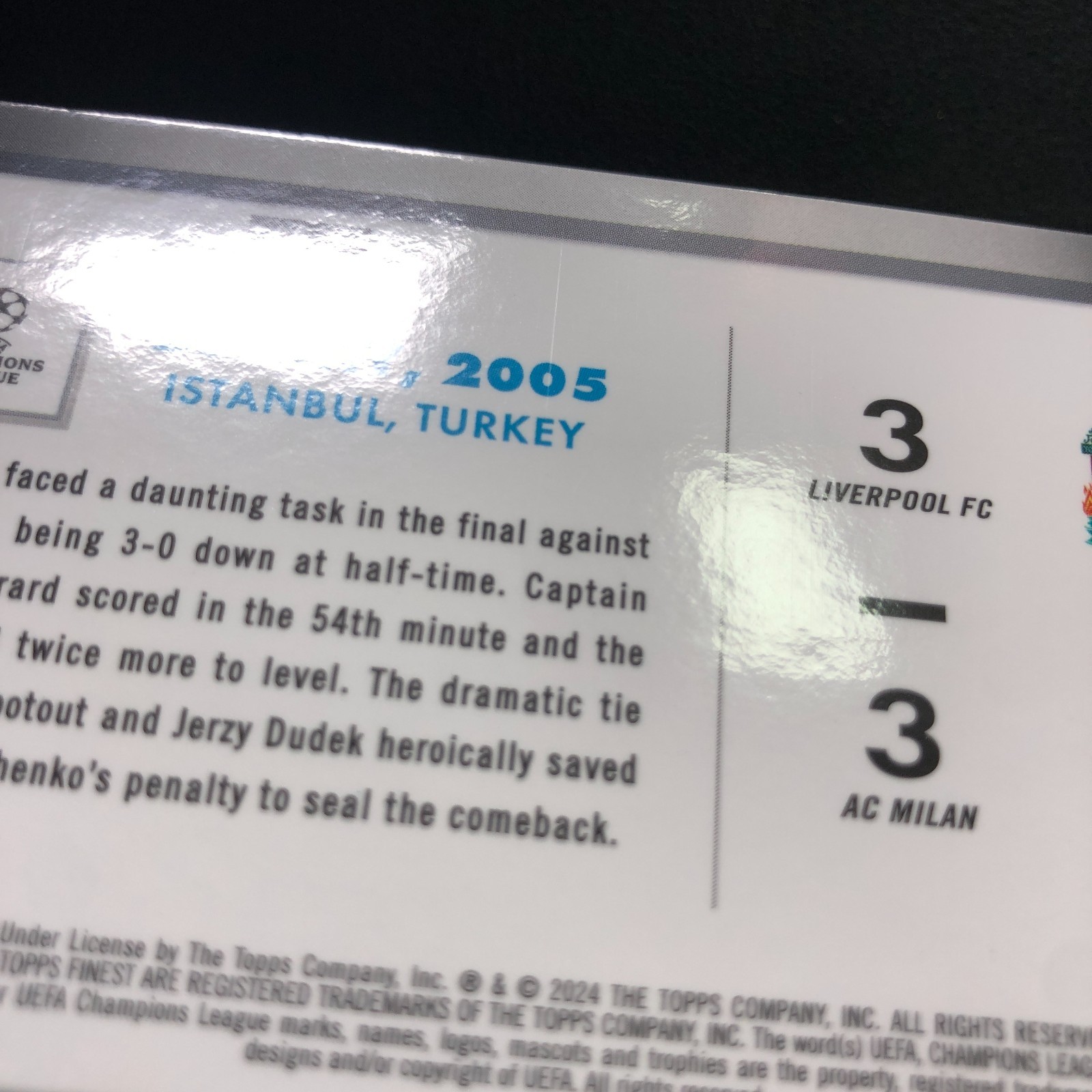 2023-24 Topps Finest UEFA Comebacks Liverpool FC vs. AC Milan Green Lava /99