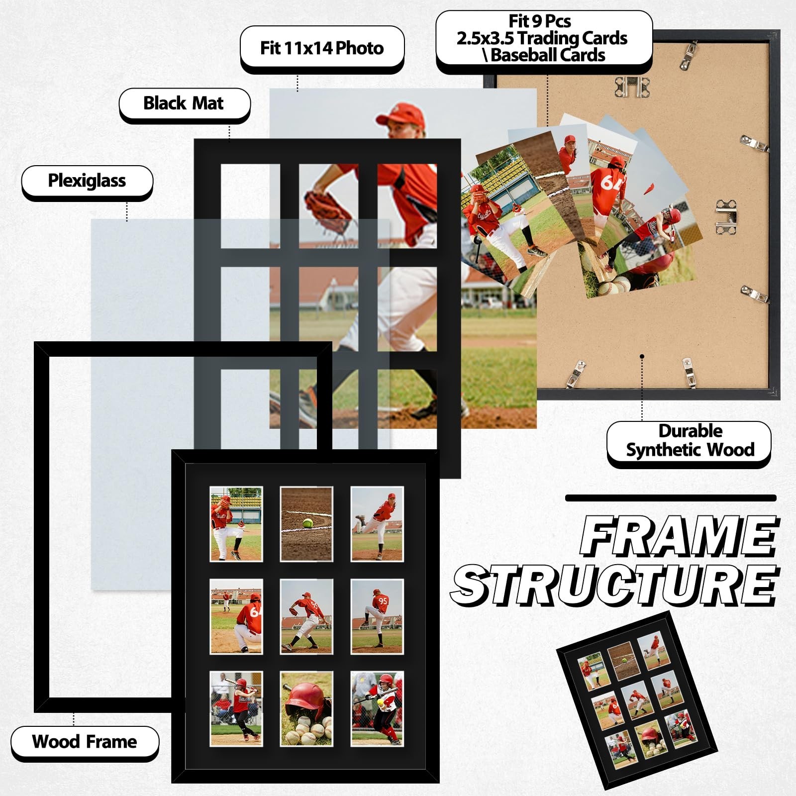 9-Card Trading Card Display Frame – Wall Mount for Sports Collectors, Black