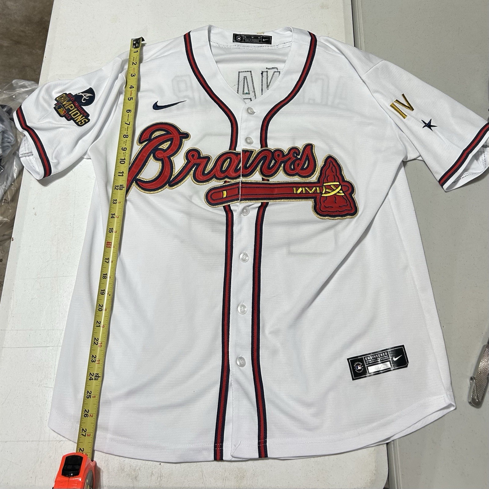 Nike 2021 World Series Champions Gold Jersey Atlanta Braves Ronald Acuña Jr. XL