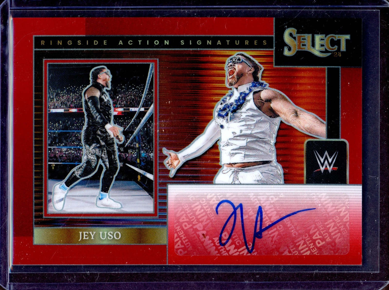 JEY USO ~ 2024 Select WWE Ringside Action Signatures Red AUTO #RA-JYU (#20/99)