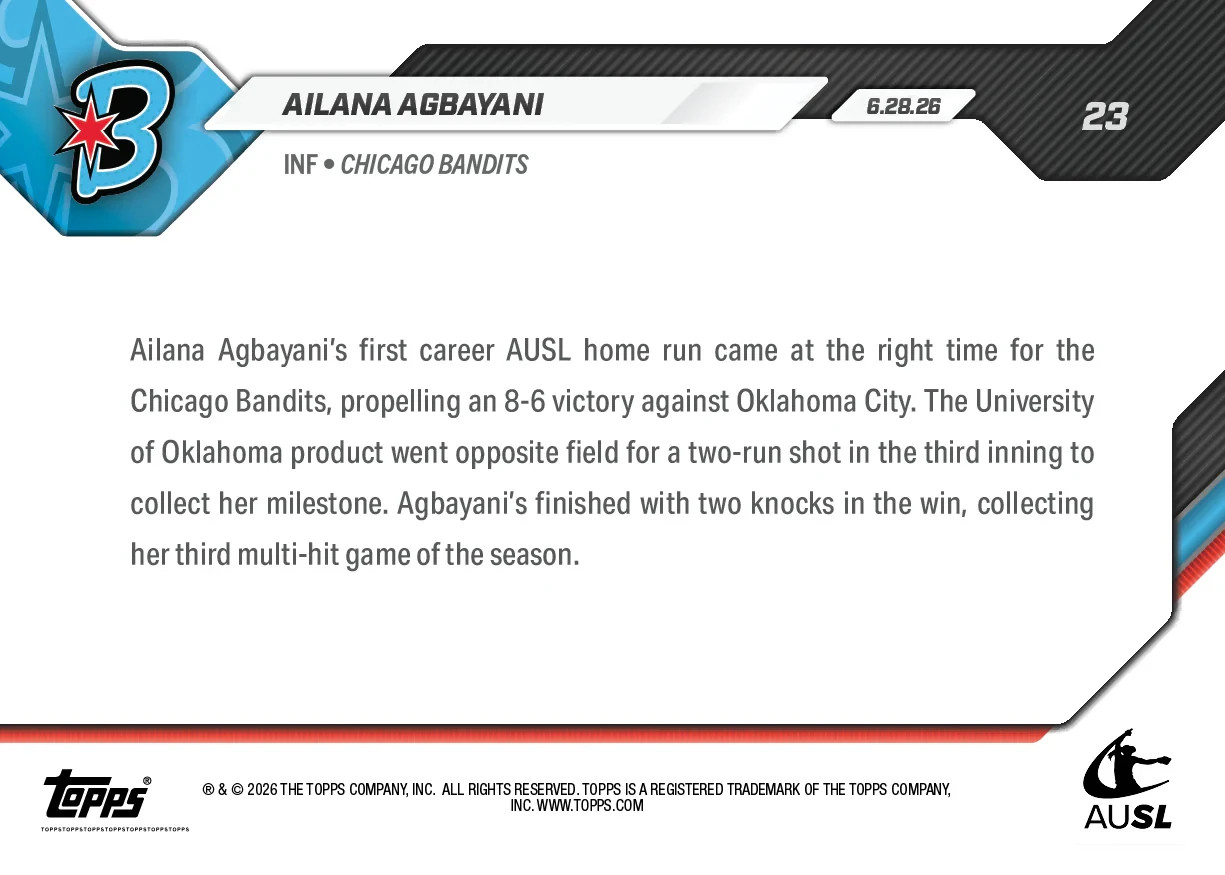 Ailana Agbayani 2026 Topps Now AUSL Softball #23 – Presale