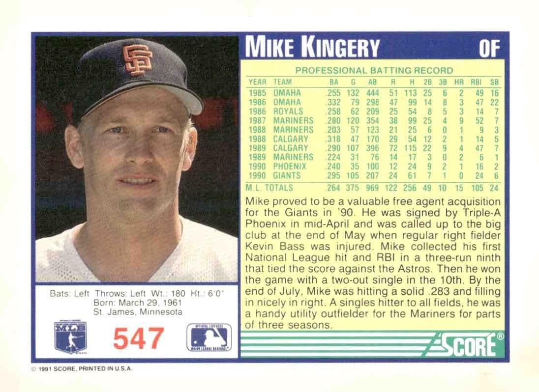 1991 Score #547 Mike Kingery