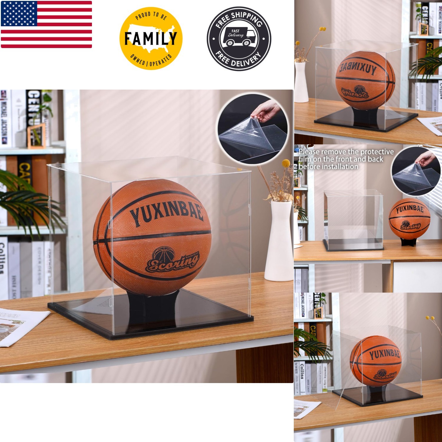 Clear Acrylic Display Case UV Protected Acrylic Basketball Holder, Display Case