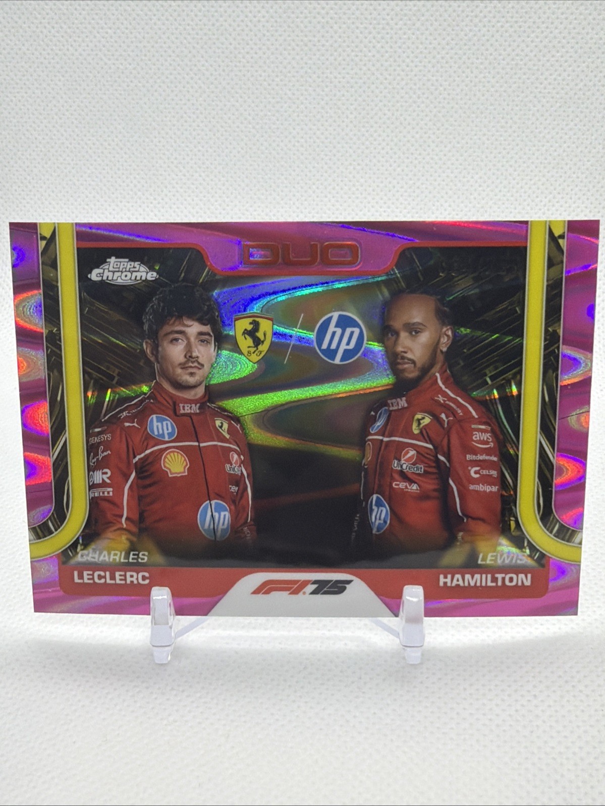2025 Topps Chrome F1 Lewis Hamilton Charles Leclerc Duo #165 Pink Ray Wave /250