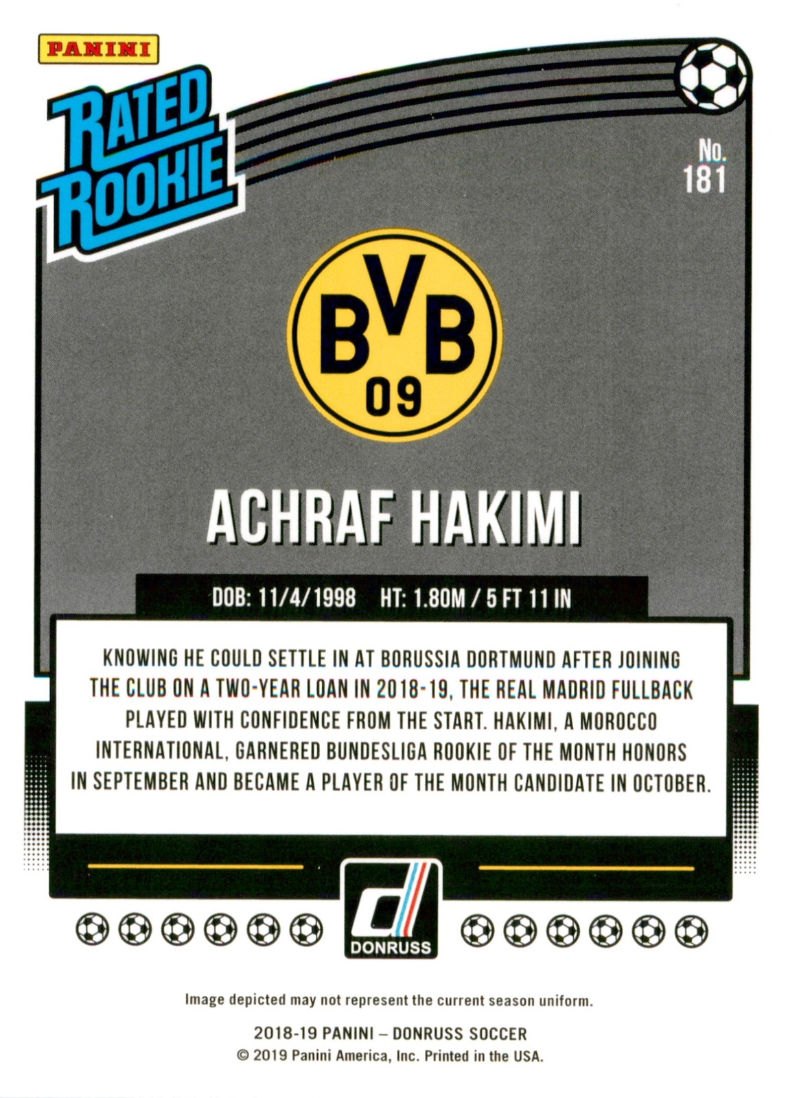 2018-19 Donruss RED Press Proof #181 Achraf Hakimi Borussia Dortmund Fat Pack