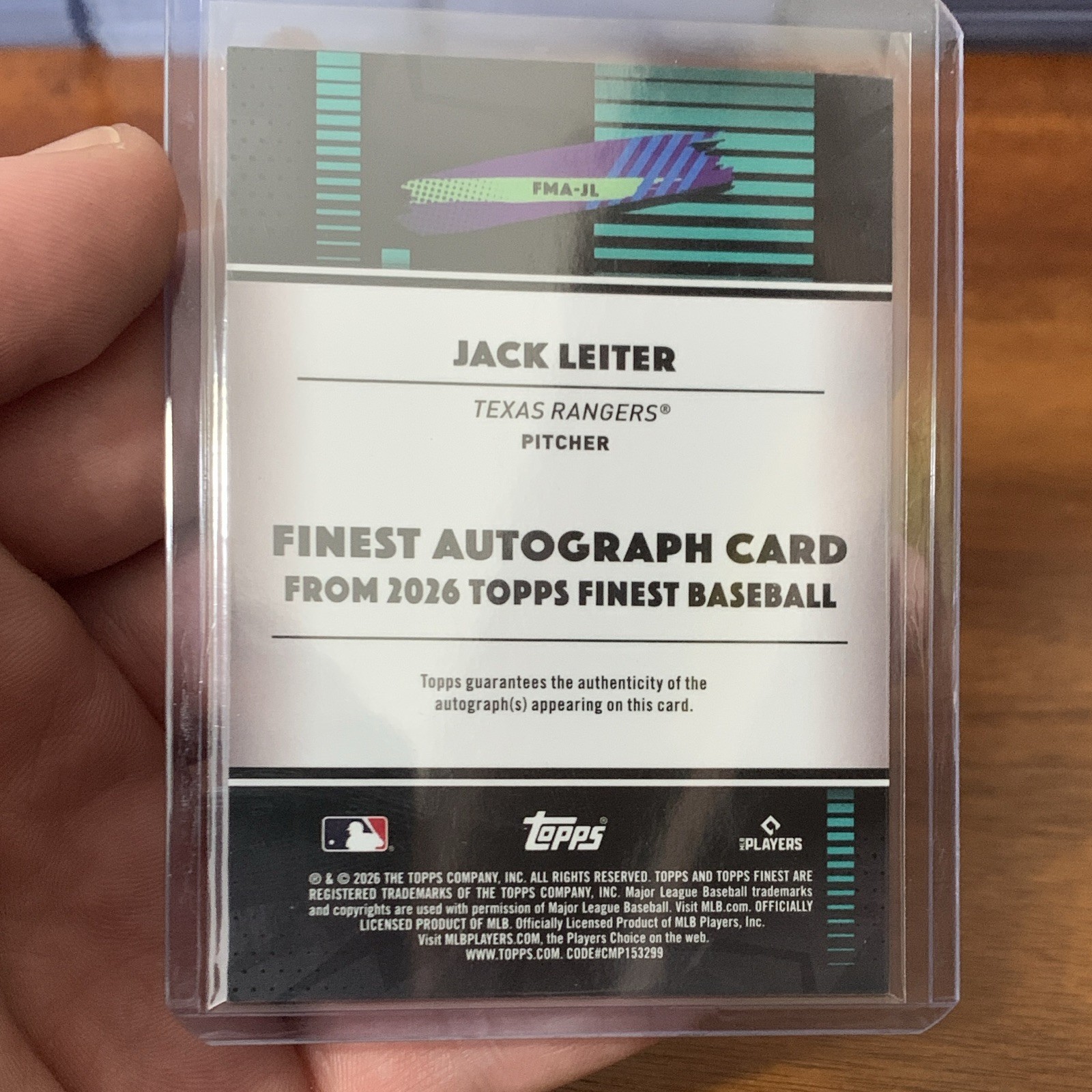 Topps Finest 2026 Jack Leiter Texas Rangers. Auto FMA-JL #104/150