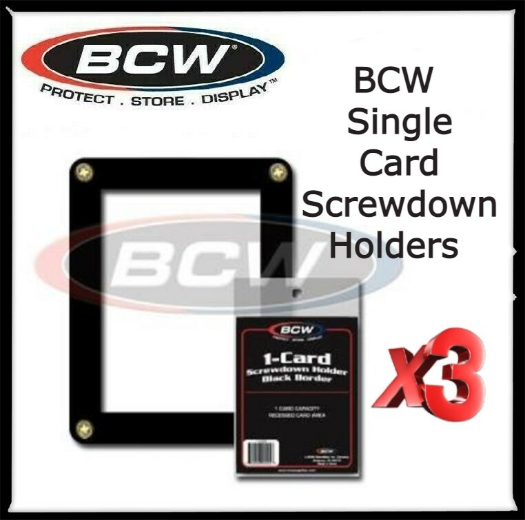 3 BCW High Quality Single Card Screwdown Clear Holders Black Border 4 1/2×3 1/2