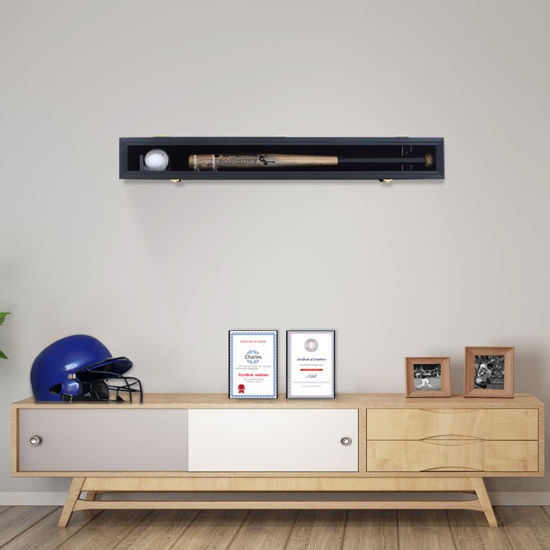 Baseball Bat Display Case – Baseball Bat Wall Mount Wooden Frame with Acrylic Tr