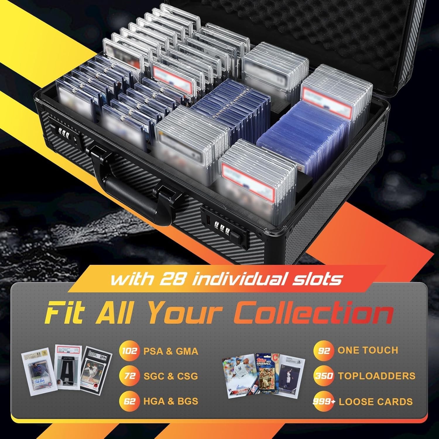 Graded Card Case with Combo Lock Individual Slots Sports Card Storage Box