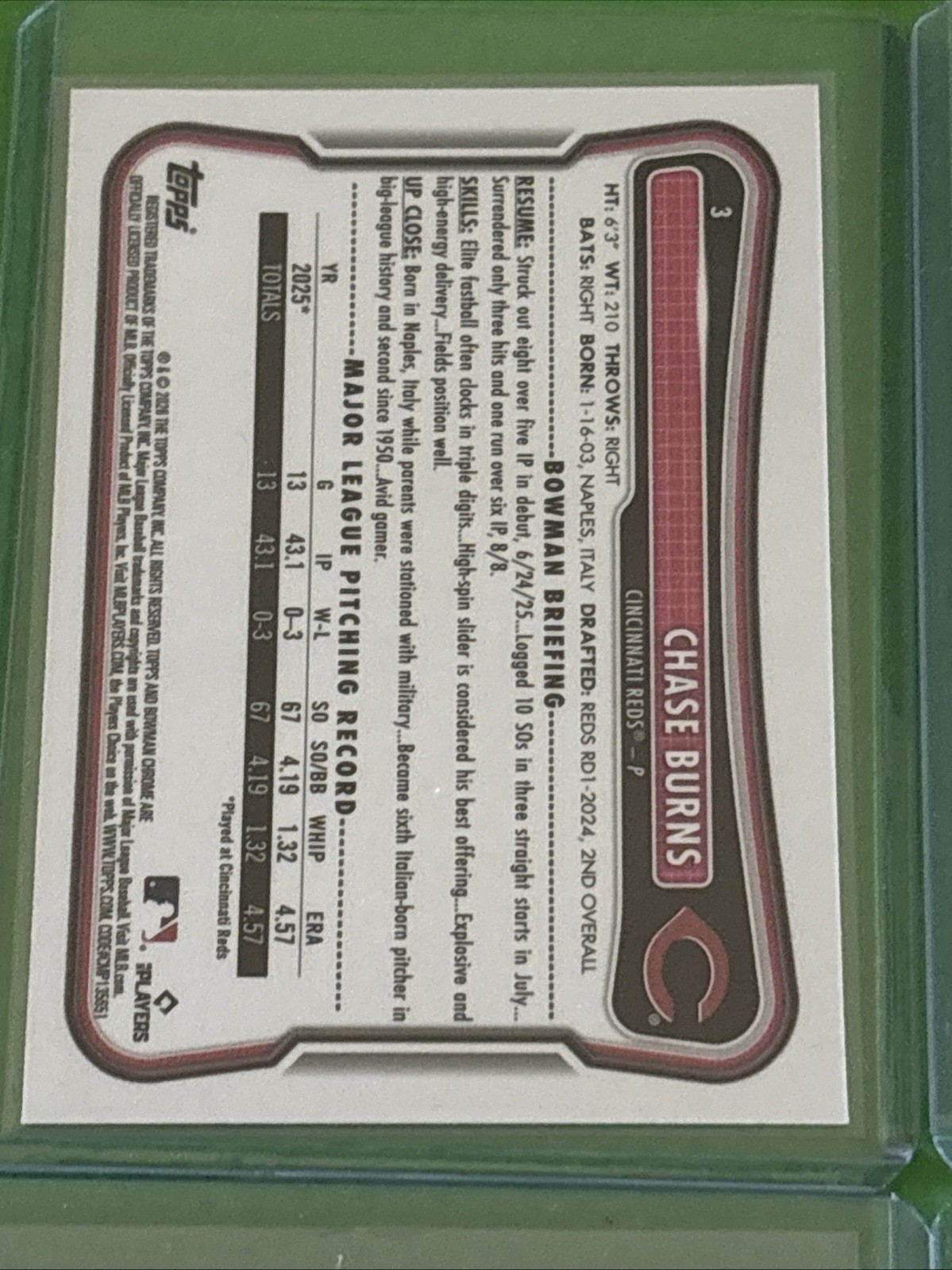 2026 Chase Burns 4-Pack Chrome BST Mega, Chrome #3 Mega, TOG & Paper #3 Reds RC