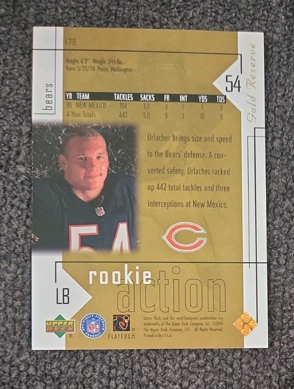2000 Upper Deck Gold Reserve Rookie Action /2500 Brian Urlacher RC #179 HOF 🔥