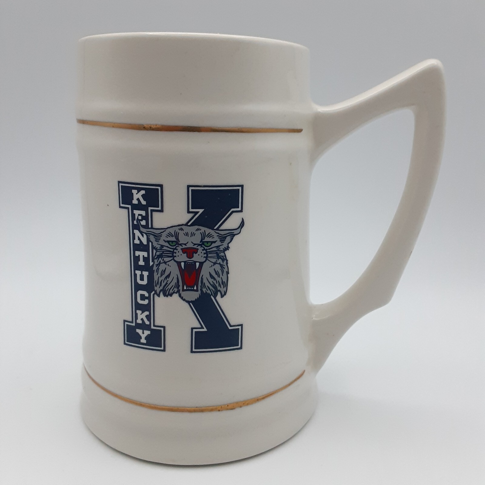 Vintage Kentucky Wildcats Ceramic Beer Stein Mug “K” Logo Gold Trim D Handle