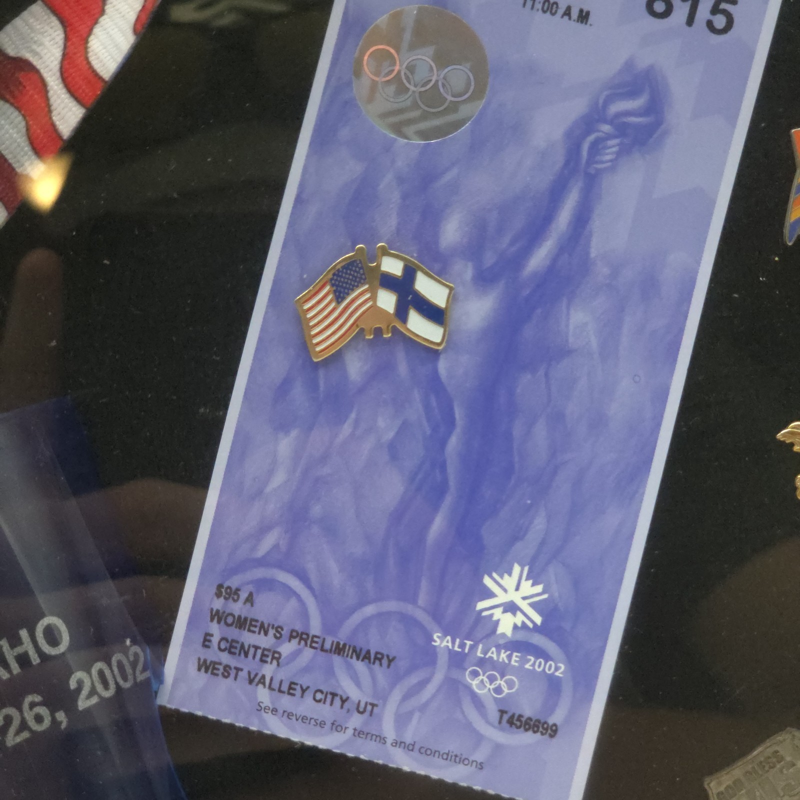 Rare 2002 Salt Lake Winter Olympics Shadow Box Display Torch Relay Pins & Ticket