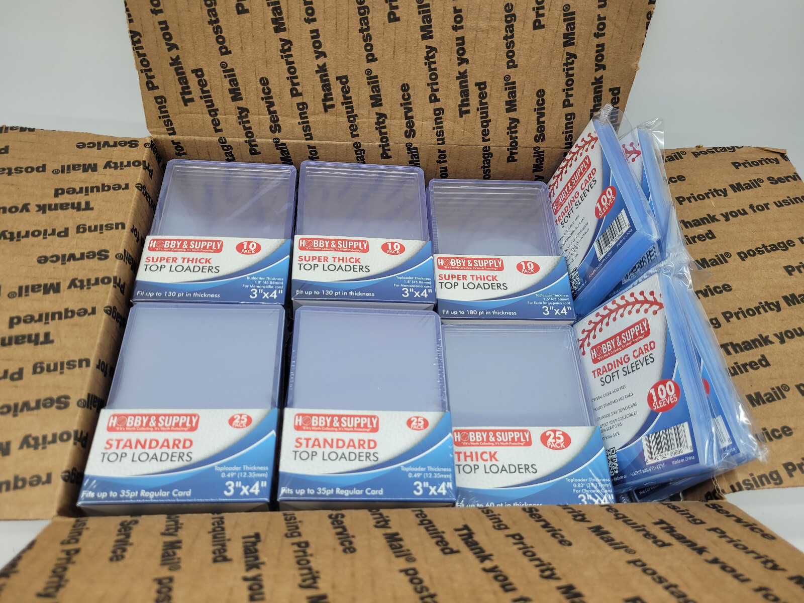 290 Assorted 3×4 inch Top Loader 35/60/100/180 point+600 Soft Sleeves HOLDER