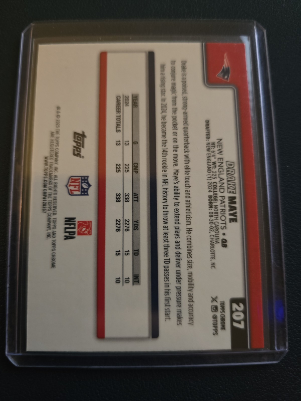 2025 Topps Chrome – Drake Maye #207 Pulsar Refractor