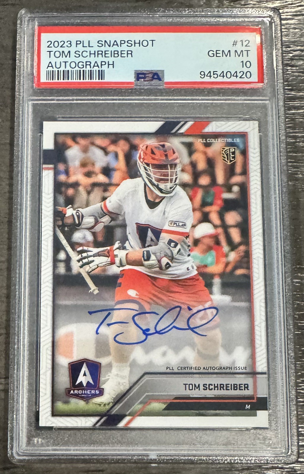 2023 Premier Lacrosse League PLL Snapshot #12 Tom Schreiber Auto PSA 10