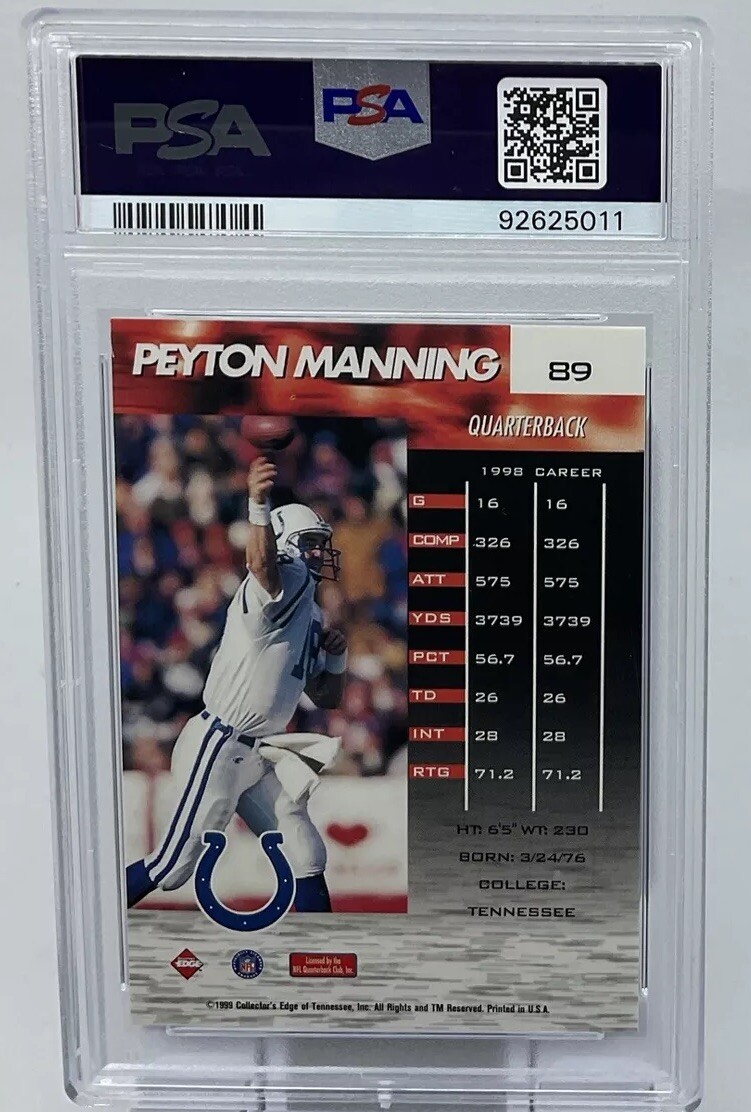 Peyton Manning PSA 9 -1999 Collectors Edge Fury Gold Ingot -Colts, Broncos, Vols