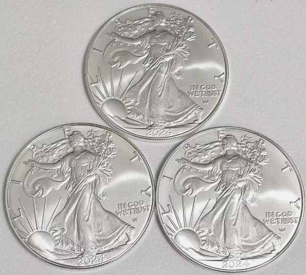 Lot of 3 U.S .999 2024 -1- 0 Z American Eagle C.0.i.n(0.999999 Purity)