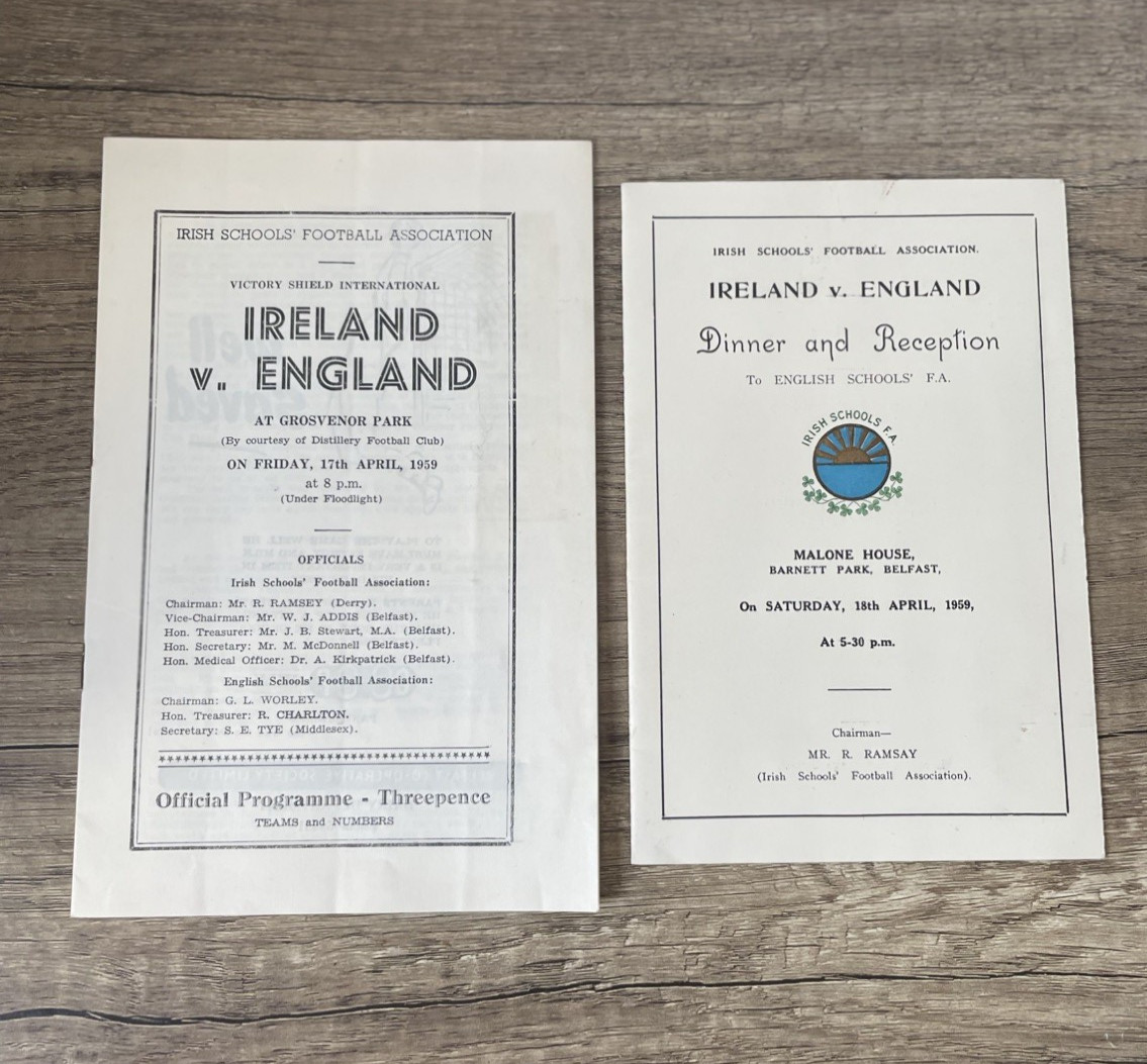 1959 Ireland v England – Irish School programme & Dinner Menu @ Grosvenor Park