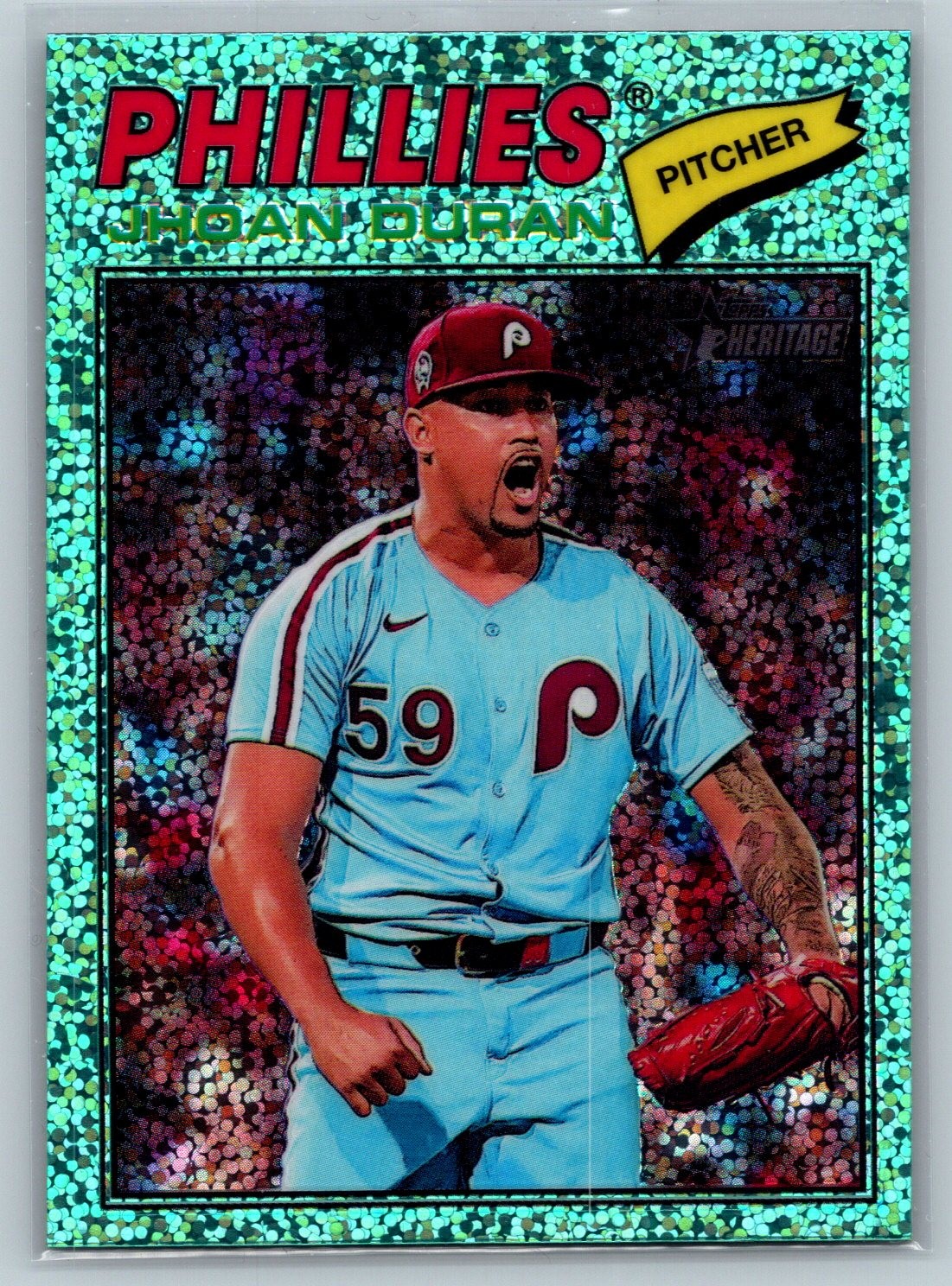2026 Topps Heritage #14 Jhoan Duran Chrome Light Blue Sparkle Refractors