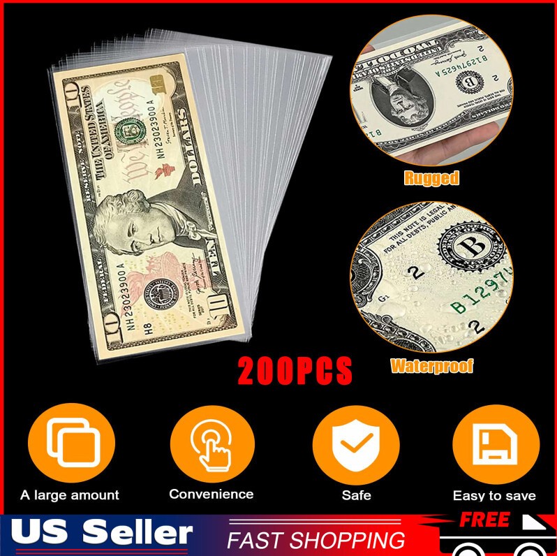 200-1000pcs Money Bag Storage Protect Currency Banknotes Clear Soft Sleeves